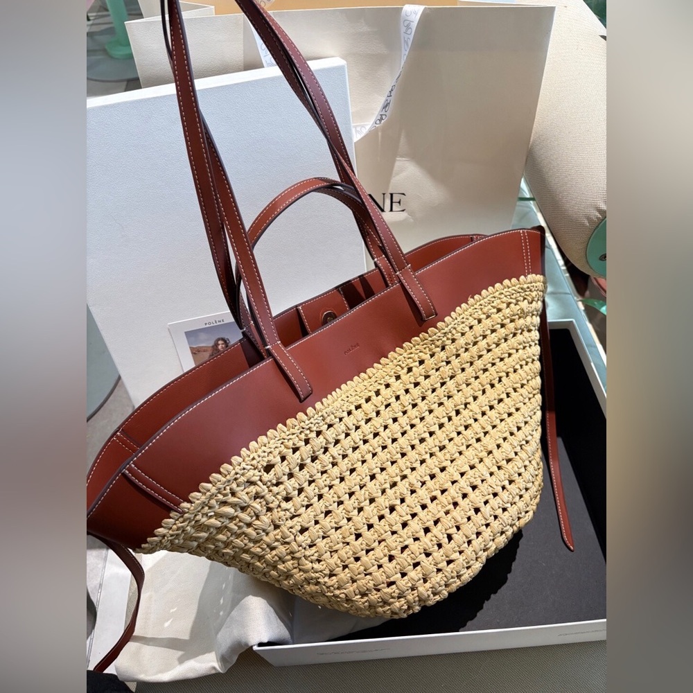 Polène Woven Raffia Leather Tote Bag - Picture 9 of 11